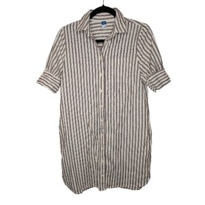 Old Navy Women’s XS Brown & Cream Linen-Blend Striped Button-Down Shirt Dress